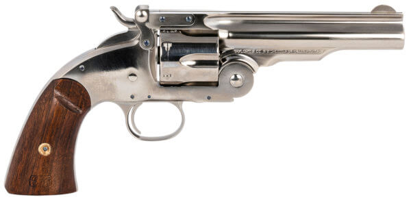 Taylors & Company 550670 Schofield Top Break 45 Colt (LC) Caliber with 5Barrel  6rd Capacity Cylinder  Overall Nickel-Plated Finish Steel & Walnut Grip”