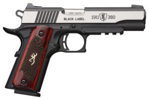 Browning 051969492 1911-380 Black Label Medallion Pro 380 ACP 4.25″ 8+1 Matte Black Stainless Steel with Black Accents Rosewood with Integrated Gold Buck Mark Inlay Grip Fixed 3-Dot Picatinny Rail