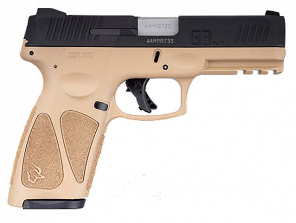 Taurus 1-G3B941T-15 G3 9mm Luger Caliber with 4″ Barrel 15+1 Capacity Tan Finish Picatinny Rail Frame Serrated Matte Black Steel Slide & Polymer Grip Includes 2 Mags