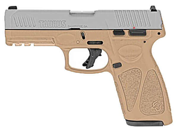 Taurus 1-G3B949T G3 9mm Luger Caliber with 4″ Barrel 15+1 or 17+1 Capacity Tan Finish Picatinny Rail Frame Serrated Matte Stainless Steel Slide & Polymer Grip Includes 2 Mags