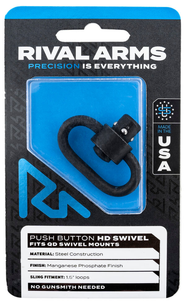 Rival Arms RA-RA92S1A HD Swivel Set Black Manganese Phosphate Steel with 1.5″ Loops & Push Button