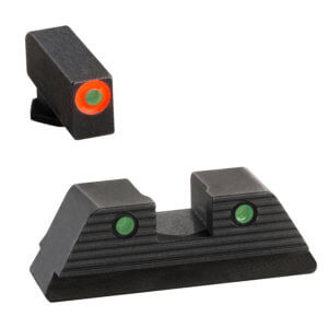 AmeriGlo GL816 Trooper Sight Set for Glock Black | Green Tritium with Orange Outline Front Sight Green Tritium with Black Outline Rear Sight