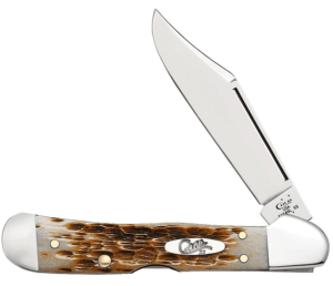 Case 00133 CopperLock Mini 2.72″ Folding Clip Point Plain Mirror Polished Tru-Sharp SS Blade/Peach Seed Jigged Amber Bone Handle