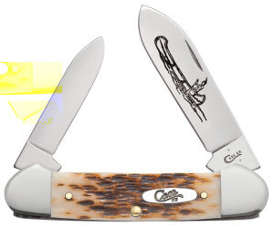 Case 00263 Canoe 2.60″/1.97″ Folding Spear/Pen Plain Mirror Polished Chrome Vanadium Steel Blade/Peach Seed Jigged Amber Bone Handle