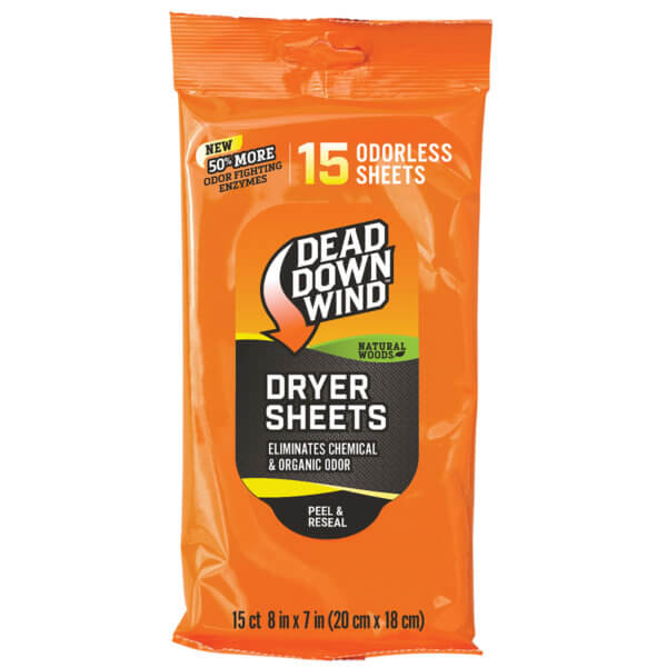 Dead Down Wind 11913 Dryer Sheets Cover Scent Natural Woods Scent Dryer Sheet 15 Per Pkg