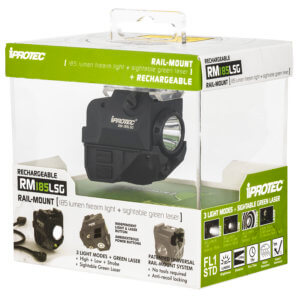 iProtec 6751 RM185LSG Rechargeable 5mW Green Laser with 532 nm Wavelength 56 Lumens Low-185 Lumens Hight White Light Black Finish for Rail-Equipped Long Guns Handgun