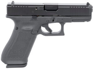 Glock G45 Compact Crossover 9mm Luger 4.02″ 17+1 Black Black nDLC Steel with Front Serrations & MOS Cuts Black Rough Texture Interchangeable Backstraps Grip Fixed Sights