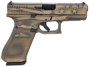 Glock PA455S204MOS-BBBWFLAG G45 Gen5 Compact MOS 9mm Luger 4.02″ 17+1 Black/Coyote Battle Worn Flag Cerakote Black/Coyote Battle Worn Flag Rough Texture Interchangeable Backstraps Grip