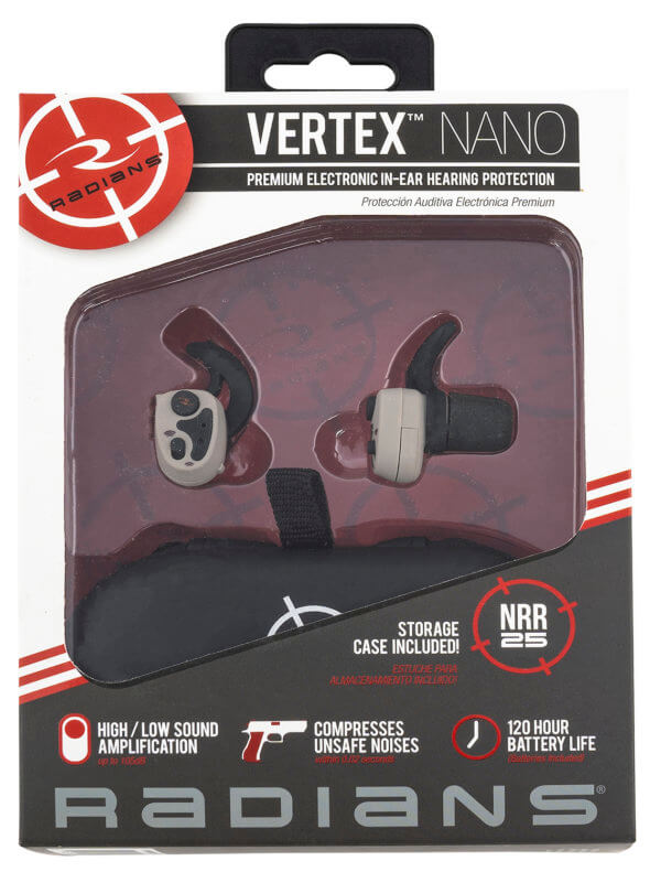 Radians VXNANO40 Vertex Nano Wireless Electronic Earbuds 25 dB In The Ear Tan Adult 1 Pair
