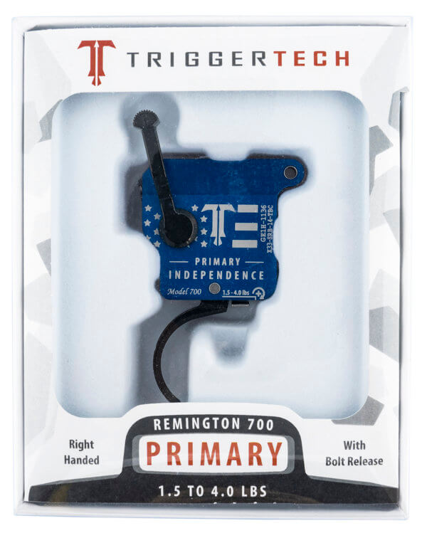 TriggerTech X33SRB14TBC Primary Independence Single-Stage Curved Trigger with 1.50-4 lbs Draw Weight  Red & Blue with White Engraving Finish for Remington 700