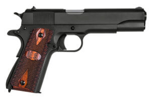 Auto-Ordnance 1911BKO9W 1911-A1 GI Spec 9mm Luger 5″ 9+1 Matte Black Steel Checkered Wood with Integrated US Logo Grip
