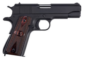 Auto-Ordnance 1911BKOCW 1911-A1 Commander 9mm Luger 4.25″ 7+1 Matte Black Steel Checkered Wood with Integrated US Logo Grip