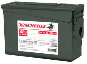 Winchester Ammo WM193420CS USA M193 5.56x45mm NATO 55 gr 3180 fps Full Metal Jacket (FMJ) 840rds 420 Bx/2 Cans