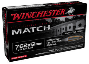 Winchester Ammo S76251M Match 7.62x51mm NATO 175 gr Boat-Tail Hollow Point (BTHP) 20rd Box