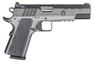 Springfield Armory PX9220L 1911 Emissary 45 ACP 8+1 5 Stainless Match Grade Bull Steel Barrel  Salt Bluing/Stainless Serrated/Tri-Top Cut Steel Slide  Stainless Steel Frame w/Beavertail & Picatinny Rail  Black VZ Thin-Line G10 Grip  Right Hand”