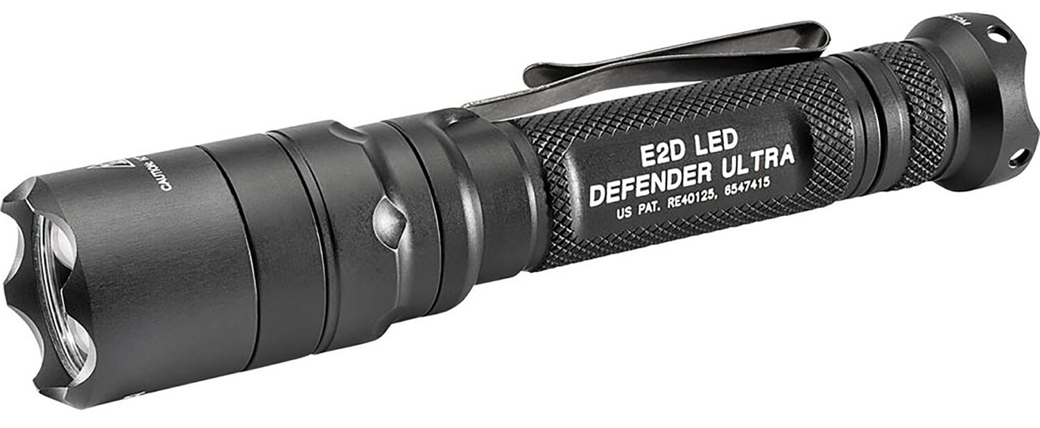 SureFire E2DLUA E2D Defender Ultra Black Anodized Aluminum White LED 5/1000  Lumens 200 Meters Range – GunStuff