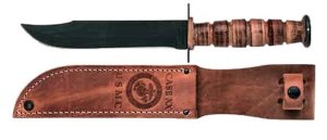 Case 00334 USMC 7″ Fixed Clip Point Plain Blackened 1095 Carbon Steel Blade Grooved Leather Handle