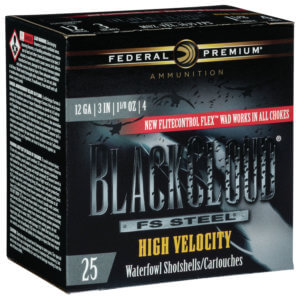 Federal PWBXH1434 Black Cloud FS Steel High Velocity 12 Gauge 3″ 1 1/8 oz 4 Shot 25rd Box