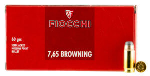 Fiocchi 32SJHP Shooting 32 Automatic Colt Pistol (ACP) 60 GR Semi-Jacketed Hollow Point 50rd Box