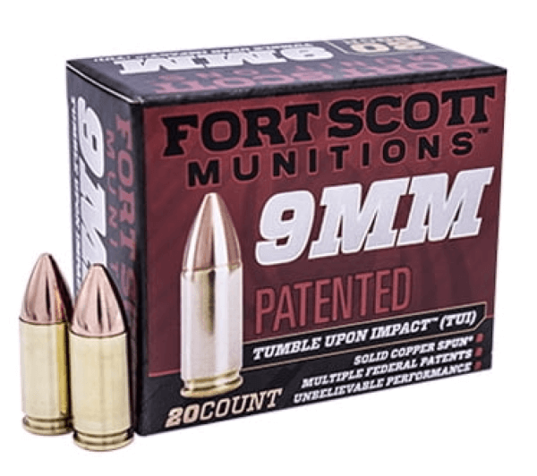 Fort Scott Munitions 9MM115SCV Tumble Upon Impact (TUI) Self Defense 9mm Luger 115 gr Solid Copper Spun (SCS) 20rd Box