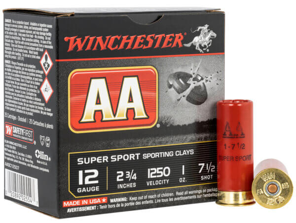 Winchester Ammo AASC12507 AA Super Sport Sporting Clay 12 Gauge 2.75″ 1 oz 1250 fps 7.5 Shot 25rd Box