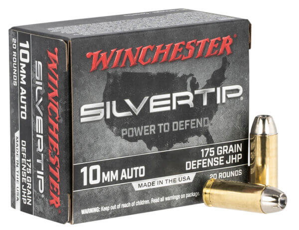 Winchester Ammo W10MMST Super X Defense 10mm Auto 175 gr Silvertip Jacket Hollow Point 20rd Box
