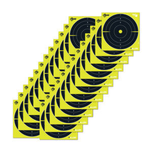 EZ-Aim 15213 Splash Reactive Target 8″ Bullseye Paper Hanging Black/Yellow 25 Per Pkg