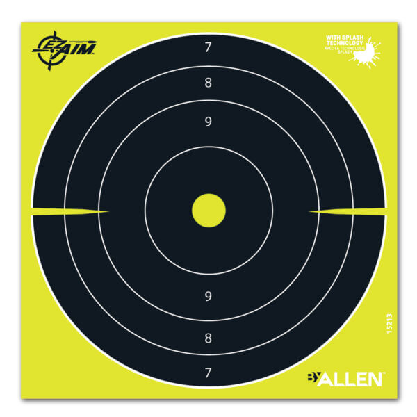 EZ-Aim 15213 Splash Reactive Target 8″ Bullseye Paper Hanging Black/Yellow 25 Per Pkg
