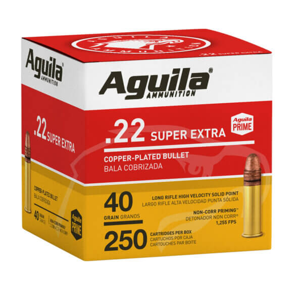 Aguila 1B221100 Super Extra Rimfire 22 LR 40 gr Copper-Plated Solid Point 250rd Box