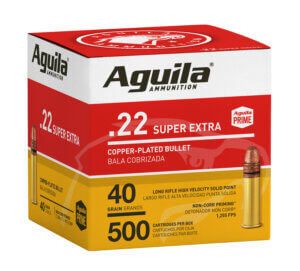 Aguila 1B221115 Super Extra Rimfire 22 LR 40 gr Copper-Plated Solid Point 500rd Box