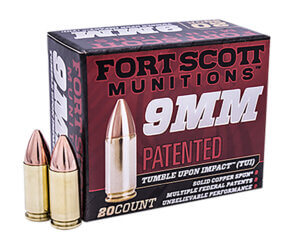 Fort Scott Munitions 9MM080SCVTPD Tumble Upon Impact (TUI) Self Defense 9mm Luger 80 gr Solid Copper Spun (SCS) 20rd Box