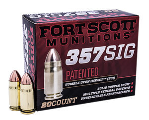 Fort Scott Munitions 357SIG095SCV Tumble Upon Impact (TUI) Self Defense 357 Sig 95 gr Solid Copper Spun (SCS) 20rd Box