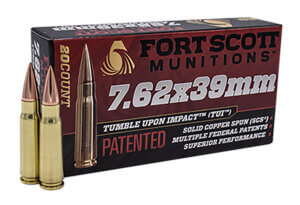 Fort Scott Munitions 762X39117SCV Tumble Upon Impact (TUI) Rifle 7.62x39mm 117 gr Solid Copper Spun (SCS) 20rd Box