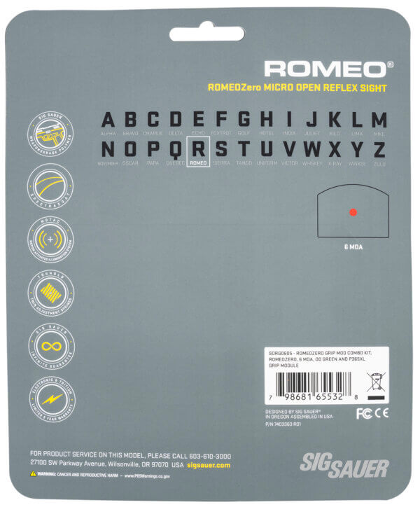 Sig Sauer Electro-Optics SORG0605 RomeoZero Grip Mod Kit OD Green 1x 24mm 6 MOA Red Dot Reticle Fits Sig P365XL OD Green Grip Kit