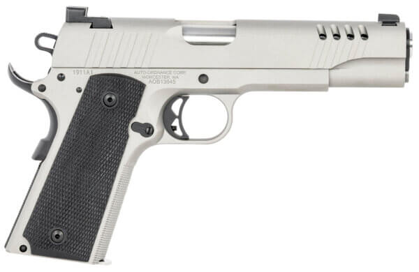 Auto-Ordnance 1911TCAC6 1911 A1 45 ACP 7+1 5″ Savage Silver Cerakoate Serrated/Ported Slide Black Rubber Grips Fixed 3-Dot Combat Day Sights