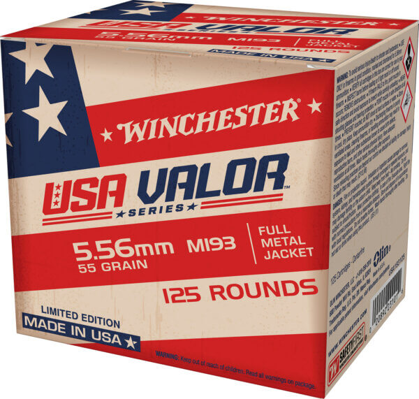 Winchester Ammo USA193125 USA Valor M193 5.56x45mm NATO 55 gr 3270 fps Full Metal Jacket (FMJ) 125rd Box