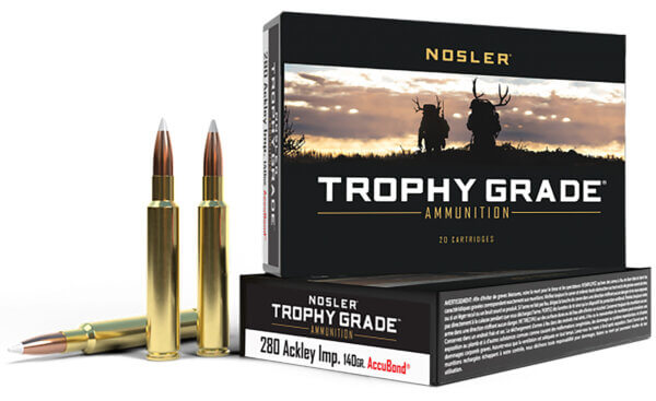 Nosler 60043 Trophy Grade Hunting 280 Ackley Improved 140 gr Nosler AccuBond 20rd Box