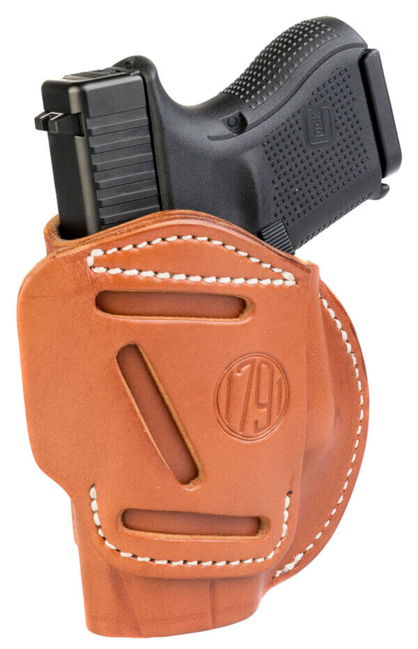1791 Gunleather 4WH4SBLR 4-Way  IWB/OWB Size 04 Stealth Black Leather Belt Clip Compatible w/Glock 26/Springfield XD/XDS/S&W M&P Shield Plus Right Hand