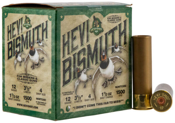 HEVI-Shot HS14504 HEVI-Bismuth Waterfowl 12 Gauge 3.50″ 1 1/2 oz 1500 fps Bismuth 4 Shot 25rd Box