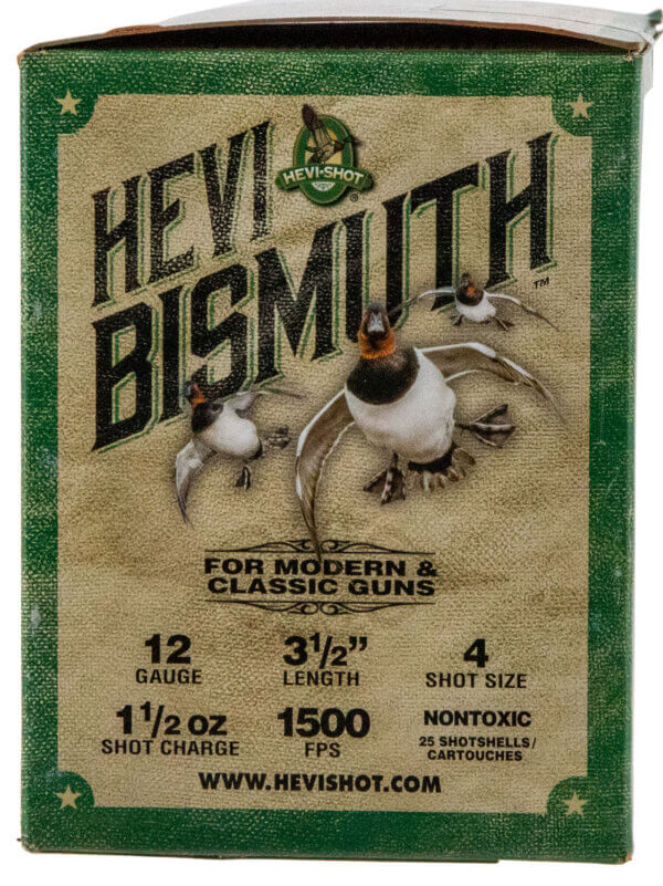 HEVI-Shot HS14504 HEVI-Bismuth Waterfowl 12 Gauge 3.50″ 1 1/2 oz 1500 fps Bismuth 4 Shot 25rd Box