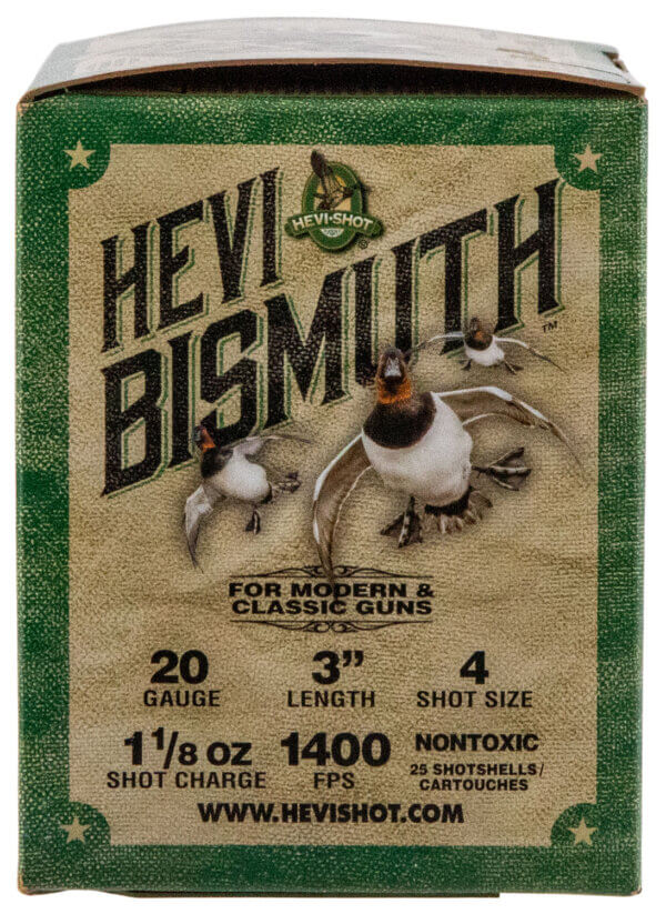 HEVI-Shot HS17004 HEVI-Bismuth Waterfowl 20 Gauge 3″ 1 1/8 oz 1400 fps Bismuth 4 Shot 25rd Box