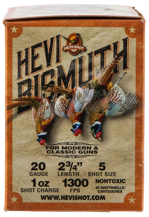 HEVI-Shot HS17715 HEVI-Bismuth Upland 20 Gauge 2.75″ 1 oz 1300 fps Bismuth 5 Shot 25rd Box