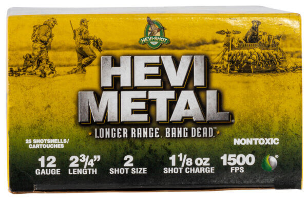 HEVI-Metal HS38702 Hevi-Metal Longer Range 12 Gauge 2.75″ 1 1/8 oz 1500 fps 2 Shot 25rd Box