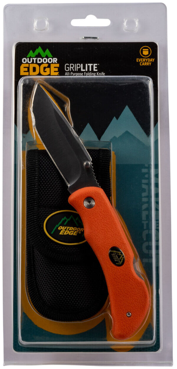 Outdoor Edge GB20C GripLite 3.20″ Folding Plain Aichi AUS8 SS Blade TPR Blaze Orange Handle