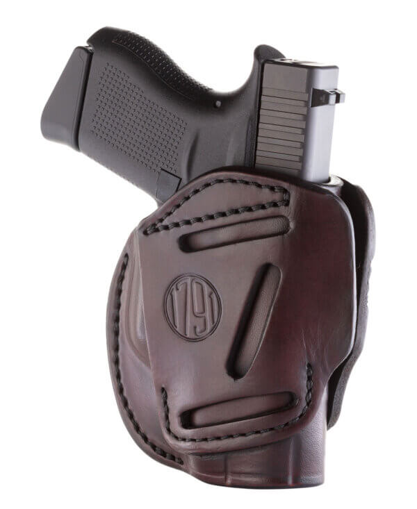 1791 Gunleather 3WH3SBRA 3-Way  IWB/OWB Size 03 Signature Brown Leather Belt Loop Compatible w/ Glock 26 Compatible w/ Ruger LC9 Compatible w/ S&W M&P Shield Ambidextrous Hand