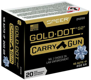 Speer Ammo 24258 Gold Dot Carry Gun 45 ACP +P 200 gr Hollow Point (HP) 20 Round Box