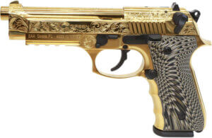 Girsan 390088 Regard MC Deluxe 9mm Luger 4.90″ 18+1 Overall Gold Plated Finish with Serrated Engraved Steel Slide Finger Grooved G10 Grip & Picatinny Rail
