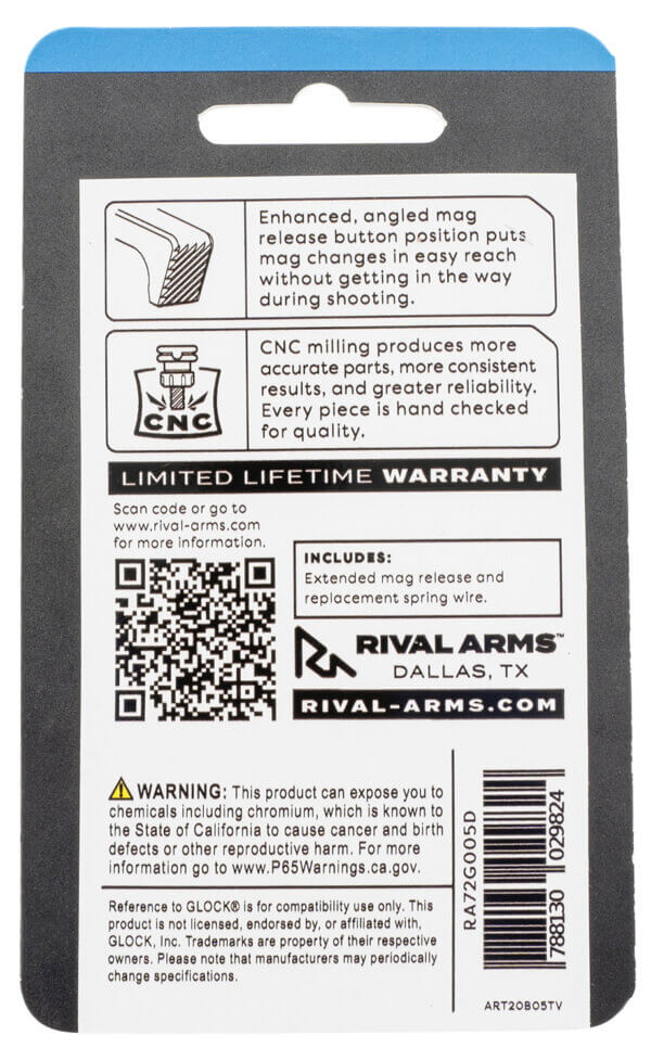 Rival Arms RA72S001D Magazine Release Extended Dark Gray Aluminum for Sig P320