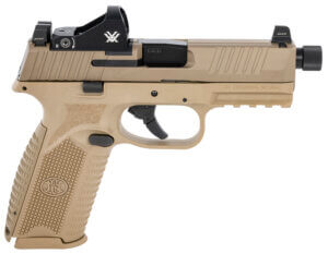 FN 66100845 509 Tactical 9mm Luger 17+1/24+1 4.50″ Threaded Barrel Flat Dark Earth Polymer Frame w/Mounting Rail Optic Cut FDE Stainless Steel Slide No Manual Safety Includes Viper Red Dot