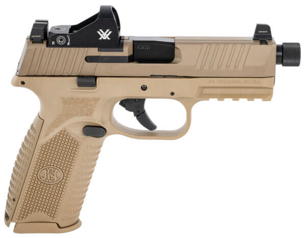 FN 66100845 509 Tactical 9mm Luger 17+1/24+1 4.50″ Threaded Barrel Flat Dark Earth Polymer Frame w/Mounting Rail Optic Cut FDE Stainless Steel Slide No Manual Safety Includes Viper Red Dot